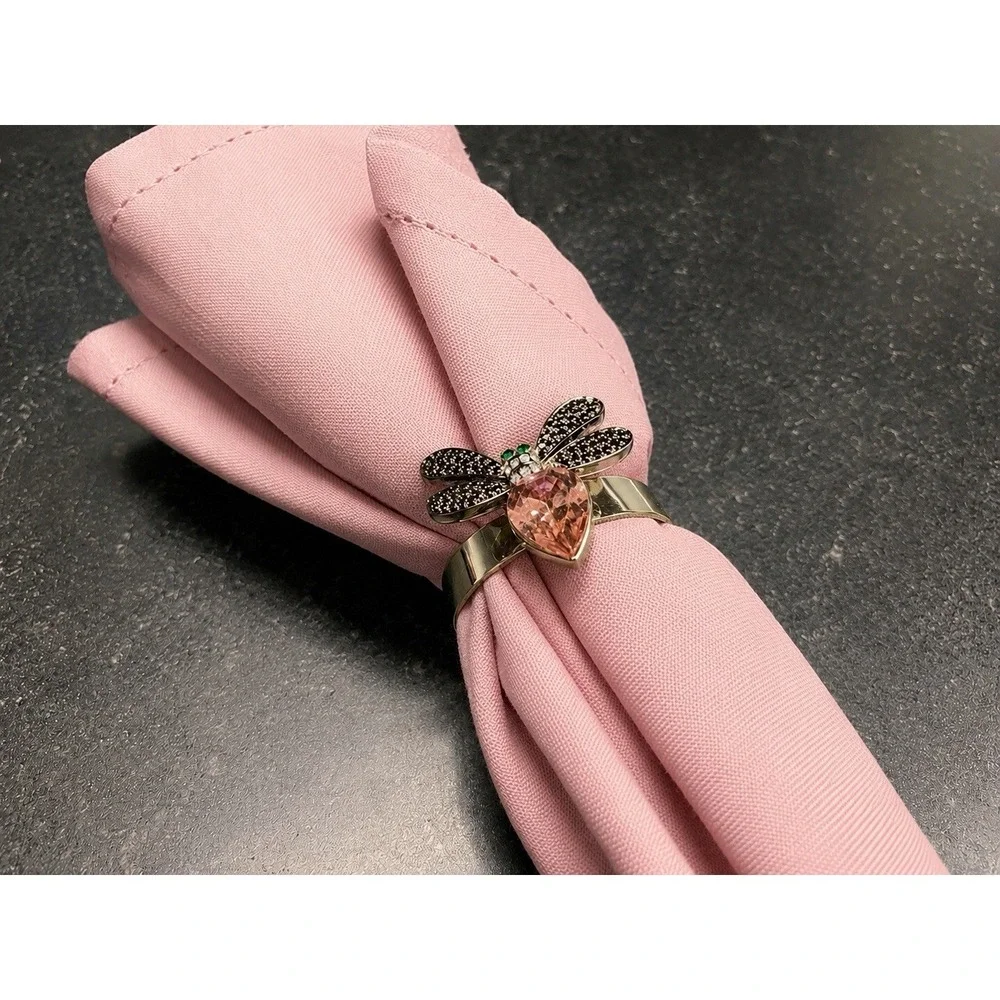 Joy by Joanna Buchanan Dragonfly Jeweled Napkin Rings Set of 6 Pink Crystal Box